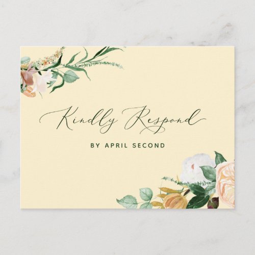 Botanical Boho Greenery Pastel Yellow Wedding RSVP Invitation Postcard