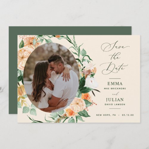 Botanical Boho Greenery Peach Neutral Floral Save The Date