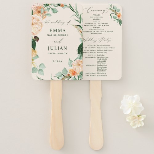 Botanical Boho Greenery Peach Wedding Program Hand Fan