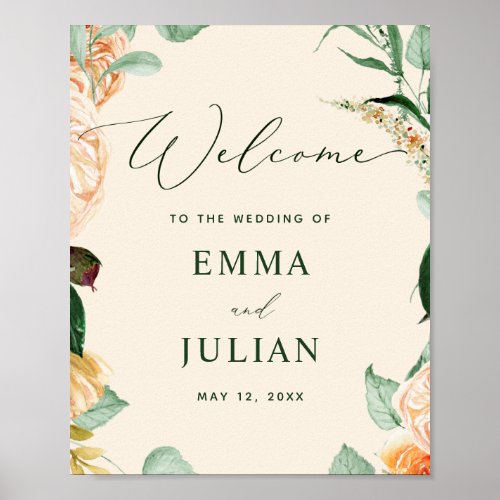 Botanical Boho Greenery Peach Wedding Welcome Sign