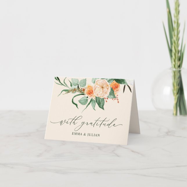 Botanical Boho Greenery Personalized Names Wedding Letterpress Thank You Card (Front)
