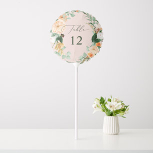 Botanical Boho Greenery Pink Wedding Table Number Balloon