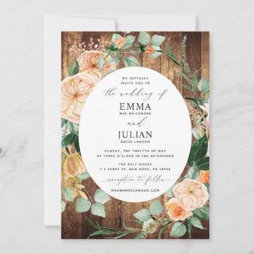 Botanical Boho Greenery Rustic Woodgrain Wedding Invitation