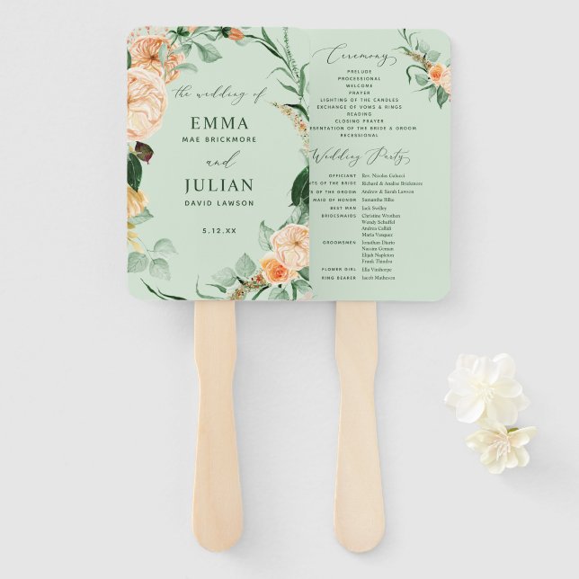 Botanical Boho Greenery Sage Green Wedding Program Hand Fan (Front and Back)