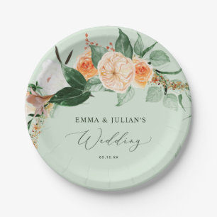 Botanical Boho Greenery Sage Personalized Wedding Paper Plates