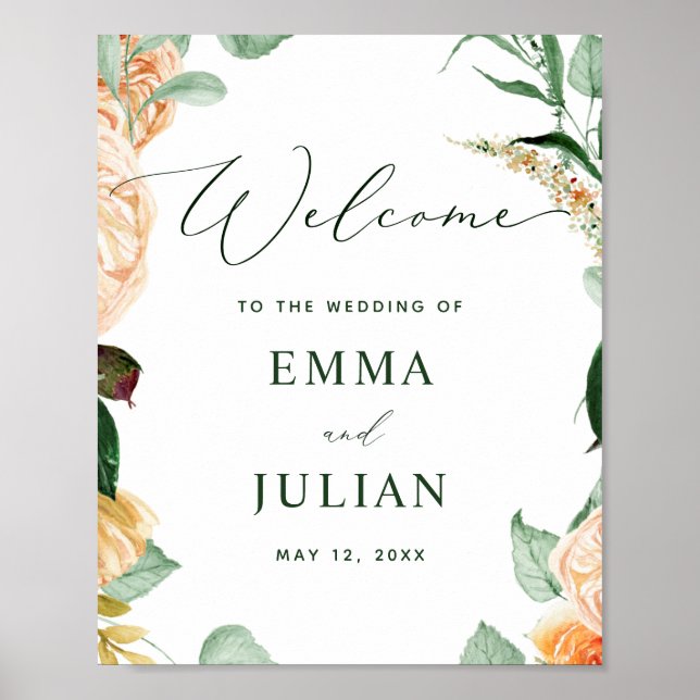 Botanical Boho Greenery White Wedding Welcome Sign (Front)