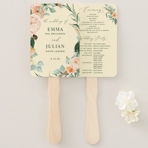 Botanical Boho Greenery Yellow Wedding Program Hand Fan