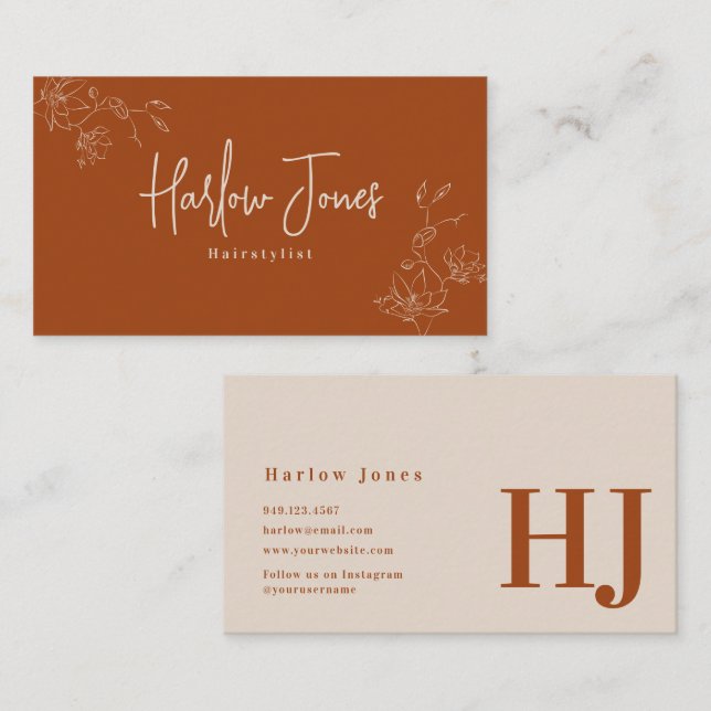 Botanical Boho Minimalist Signature Terracotta  Business Card (Front/Back)