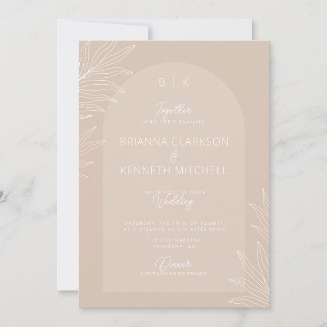 Botanical Boho Neutral Color Arch Photo Wedding Invitation (Front)