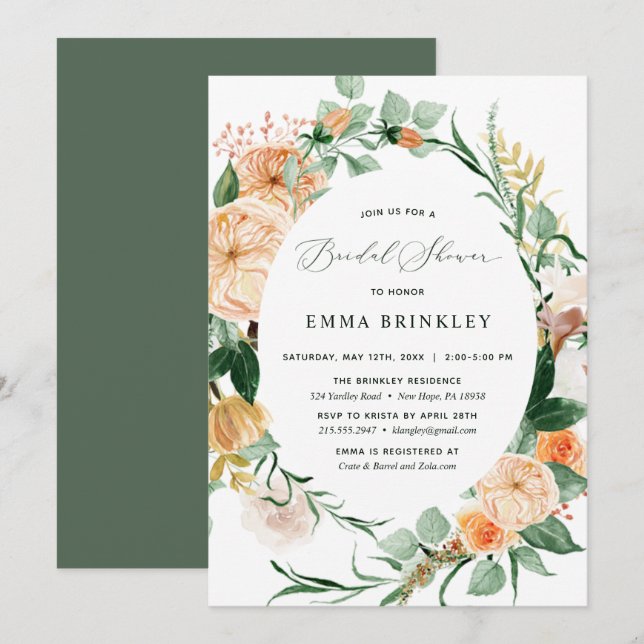 Botanical Boho Neutral Greenery Bridal Shower Invitation (Front/Back)