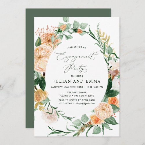 Botanical Boho Neutral Greenery Engagement Party Invitation