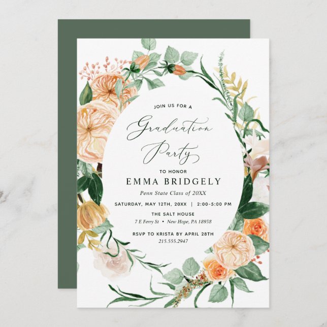 Botanical Boho Neutral Greenery Graduation Party Invitation (Front/Back)