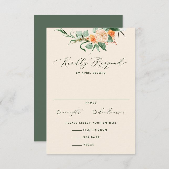 Botanical Boho Neutral Greenery Peach Wedding RSVP Card (Front/Back)