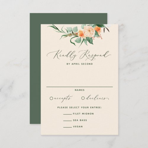Botanical Boho Neutral Greenery Peach Wedding RSVP Card