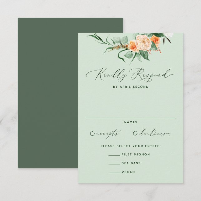Botanical Boho Neutral Greenery Sage Green Wedding RSVP Card (Front/Back)