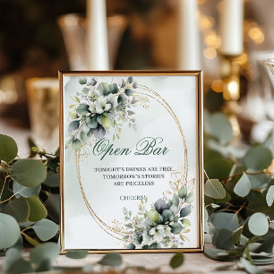Botanical Boho Open Bar Watercolor Sign 8x10