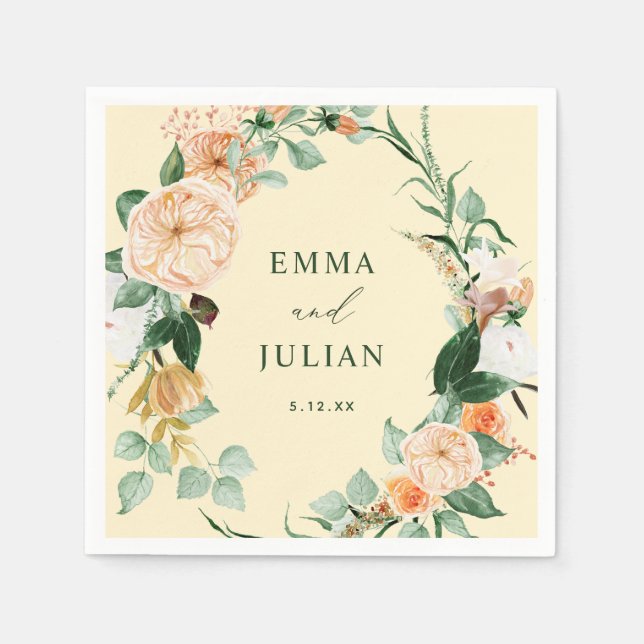Botanical Boho Pastel Yellow Personalized Wedding Napkins (Front)