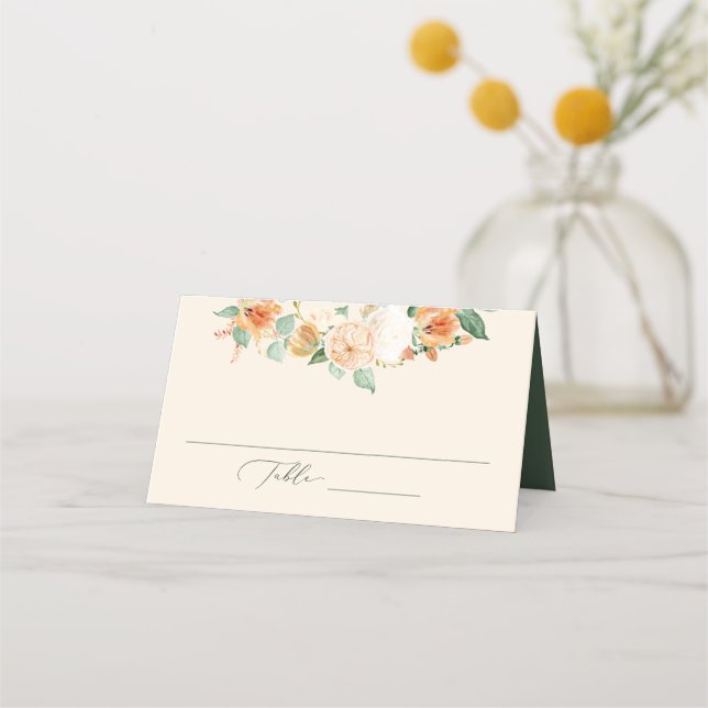 Botanical Boho Peach Greenery Floral Wedding Place Card (Front)