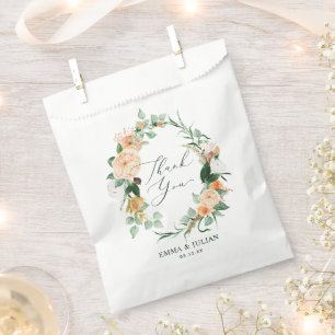 Botanical Boho Peach Watercolor Wedding Thank You Favor Bag