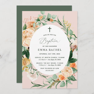 Botanical Boho Personalized Blush Pink Baptism Invitation