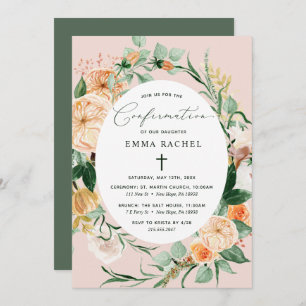 Botanical Boho Personalized Cute Pink Confirmation Invitation