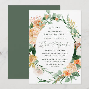 Botanical Boho Personalized Greenery Bat Mitzvah Invitation