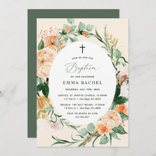 Botanical Boho Personalized Peach Girl Baptism Invitation