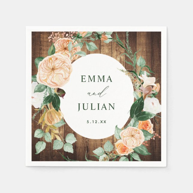 Botanical Boho Personalized Rustic Barn Wedding Napkins (Front)