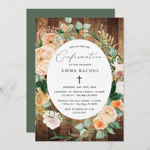 Botanical Boho Personalized Woodgrain Confirmation Invitation