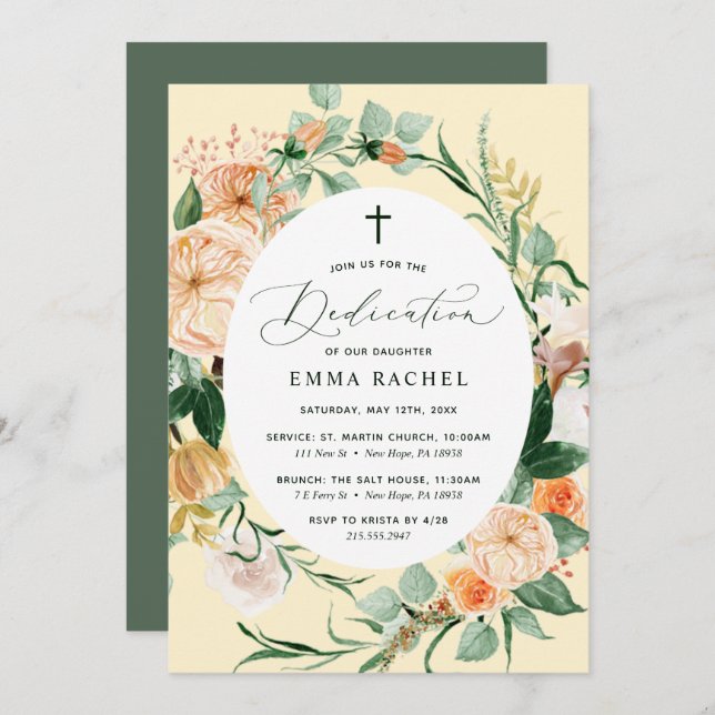 Botanical Boho Personalized Yellow Dedication Invitation (Front/Back)