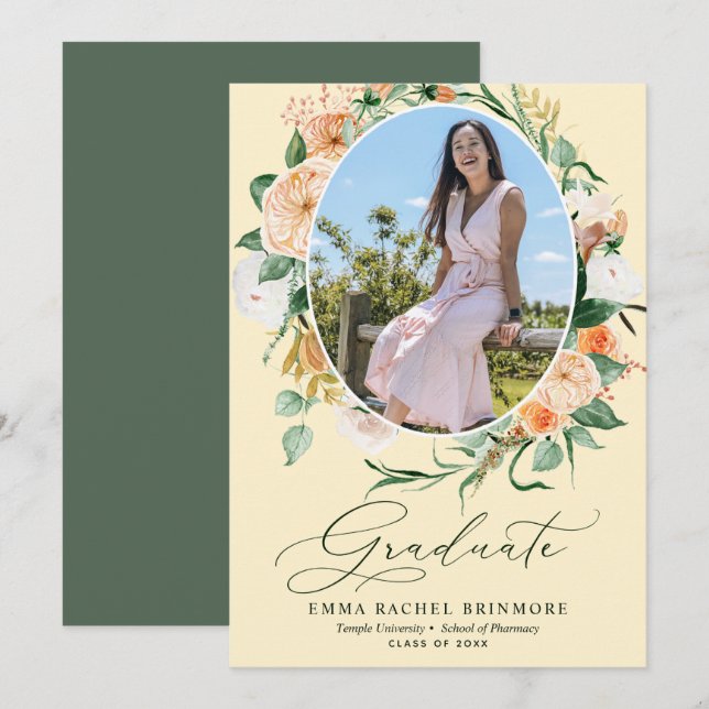 Botanical Boho Photo Graduation Announcement (Front/Back)