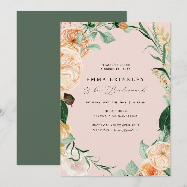 Botanical Boho Pink Bridesmaids Luncheon Brunch Invitation (Front/Back)