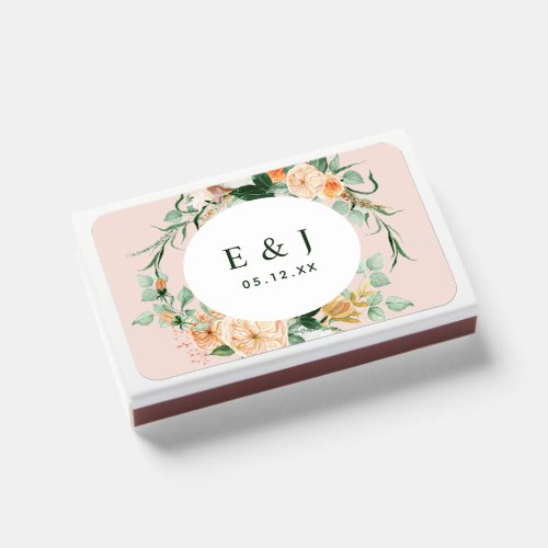 Botanical Boho PInk Greenery Wedding Monogram  Matchboxes