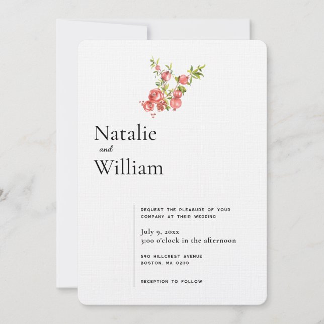Botanical Boho Pomegranate | Wedding Invitation (Front)