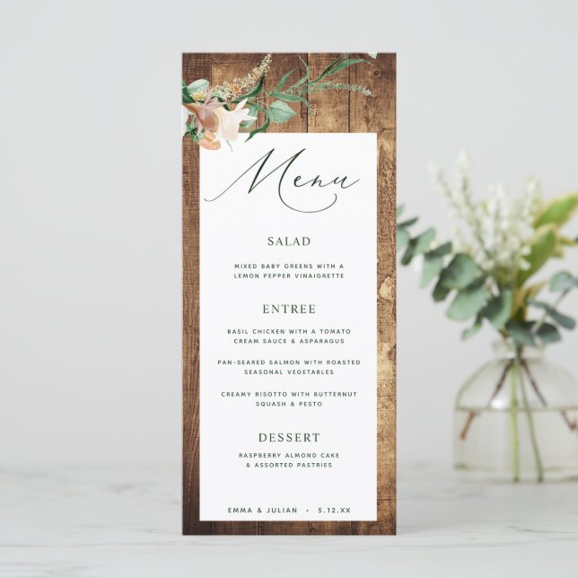Botanical Boho Rustic Farmhouse Barn Wedding Menu (Standing Front)