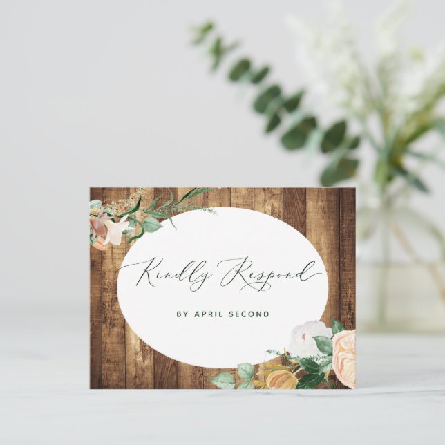 Botanical Boho Rustic Farmhouse Barn Wedding RSVP Invitation Postcard (Standing Front)