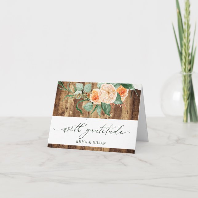 Botanical Boho Rustic Personalized Barn Wedding Letterpress Thank You Card (Front)