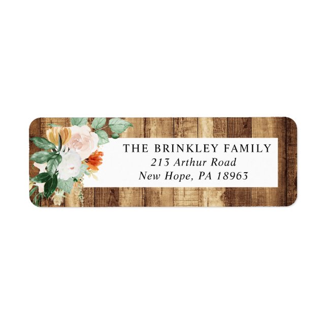 Botanical Boho Rustic Woodgrain Return Address Label (Front)