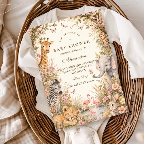 Botanical Boho Safari Girl Baby Shower Invitation