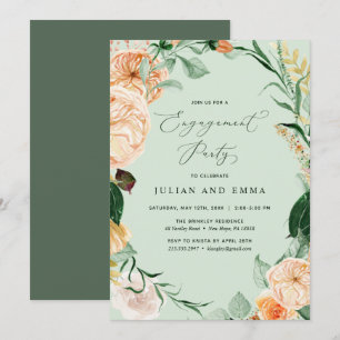 Botanical Boho Sage Green Neutral Engagement Party Invitation