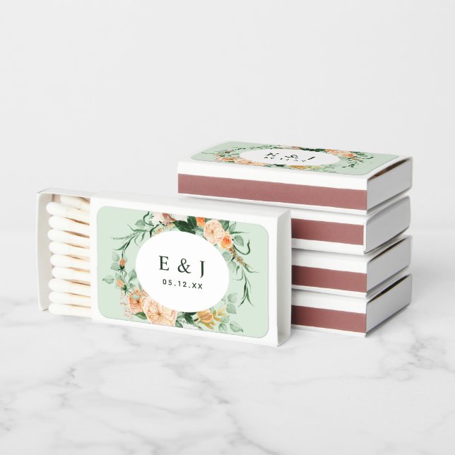 Botanical Boho Sage Greenery Wedding Monogram Matchboxes (Stacked)