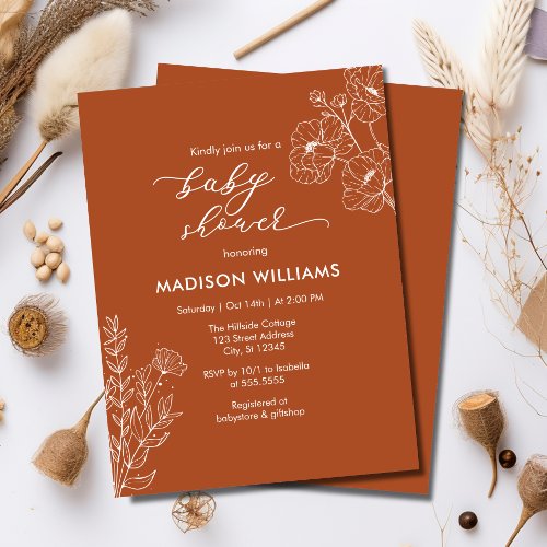 Botanical Boho Terracotta Floral Baby Shower Invitation