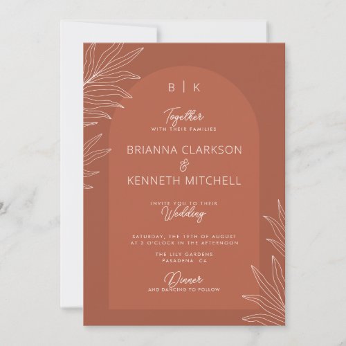 Botanical Boho Terracotta with Arch Photo Wedding Invitation