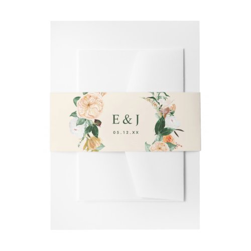 Botanical Boho Watercolor Floral Greenery Peach Invitation Belly Band