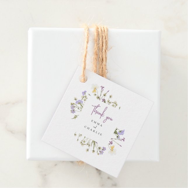 Botanical Boho Wildflowers lilac Script wedding  Favor Tags (In Situ)