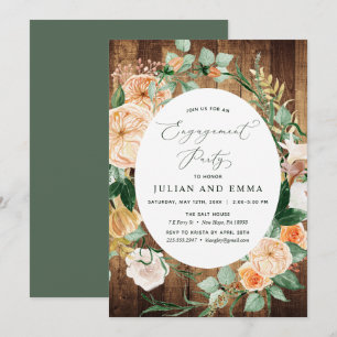 Botanical Boho Woodgrain Rustic Engagement Party Invitation