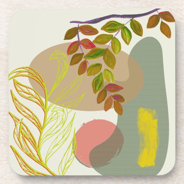 Botanical Boho Yellow Green Beverage Coaster (Front)