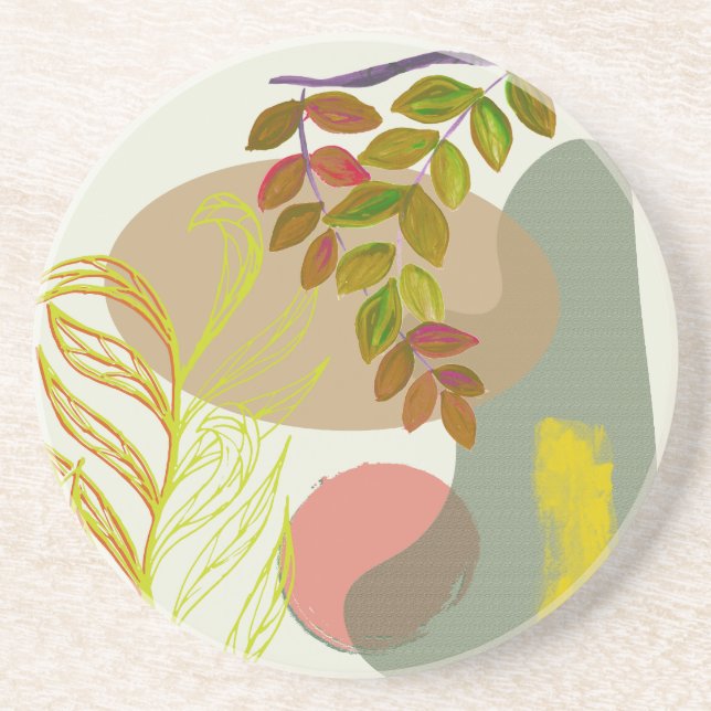 Botanical Boho Yellow Green Coaster (Front)
