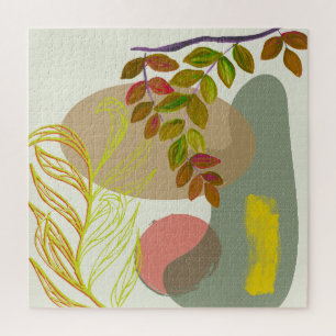 Botanical Boho Yellow Green Jigsaw Puzzle