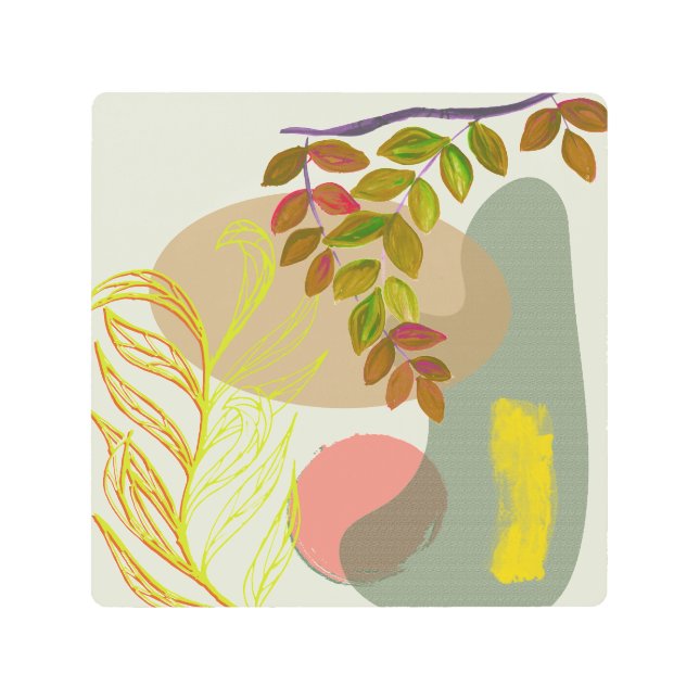 Botanical Boho Yellow Green Metal Print (Front)